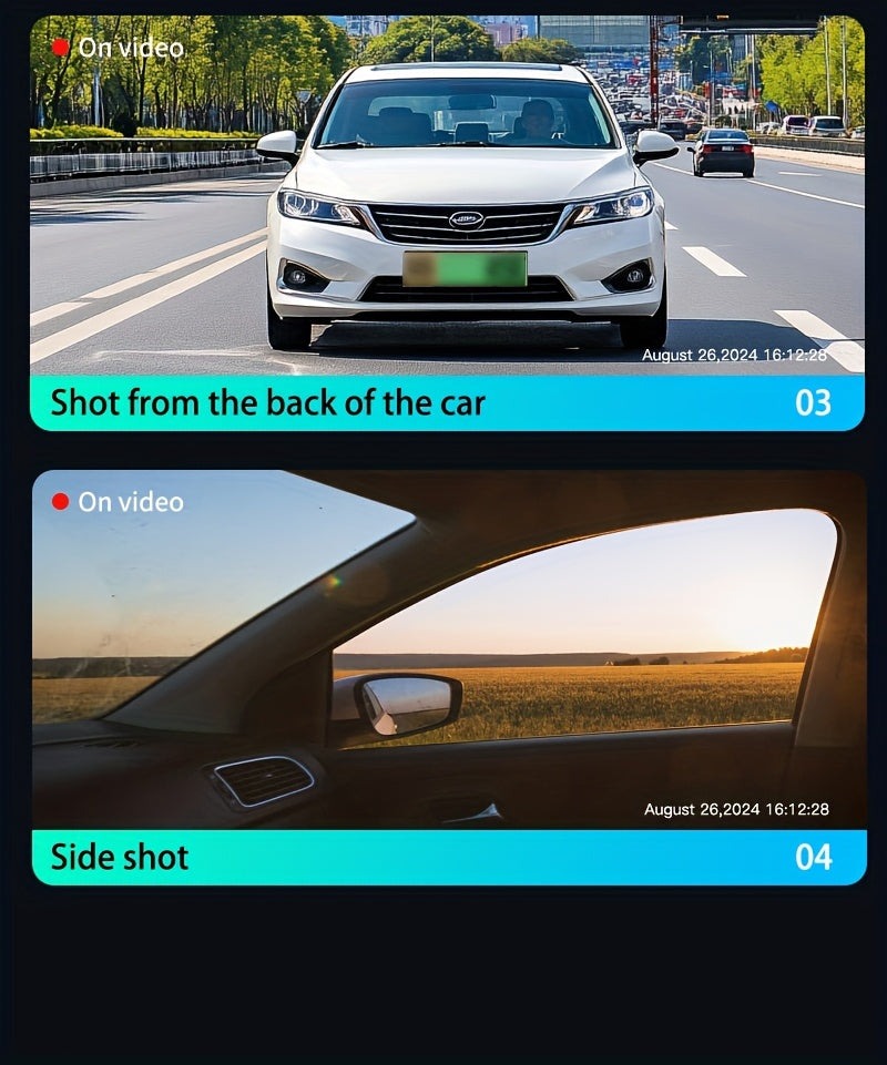 360° 4-Channel Dash Cam 1080P Full Coverage – Front 1080P + 720P Front/Rear/Left/Right, Night Vision WDR G-Sensor Loop Recording, Car Driving Recorder with Optional 32GB/64GB TF Card