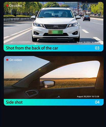 360° 4-Channel Dash Cam 1080P Full Coverage – Front 1080P + 720P Front/Rear/Left/Right, Night Vision WDR G-Sensor Loop Recording, Car Driving Recorder with Optional 32GB/64GB TF Card