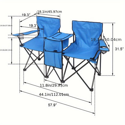 2-Person Outdoor Folding Chair with Removable Sun Umbrella – Portable Loveseat Camping Chair with Handrails for Fishing Beach Sunbathing Picnic