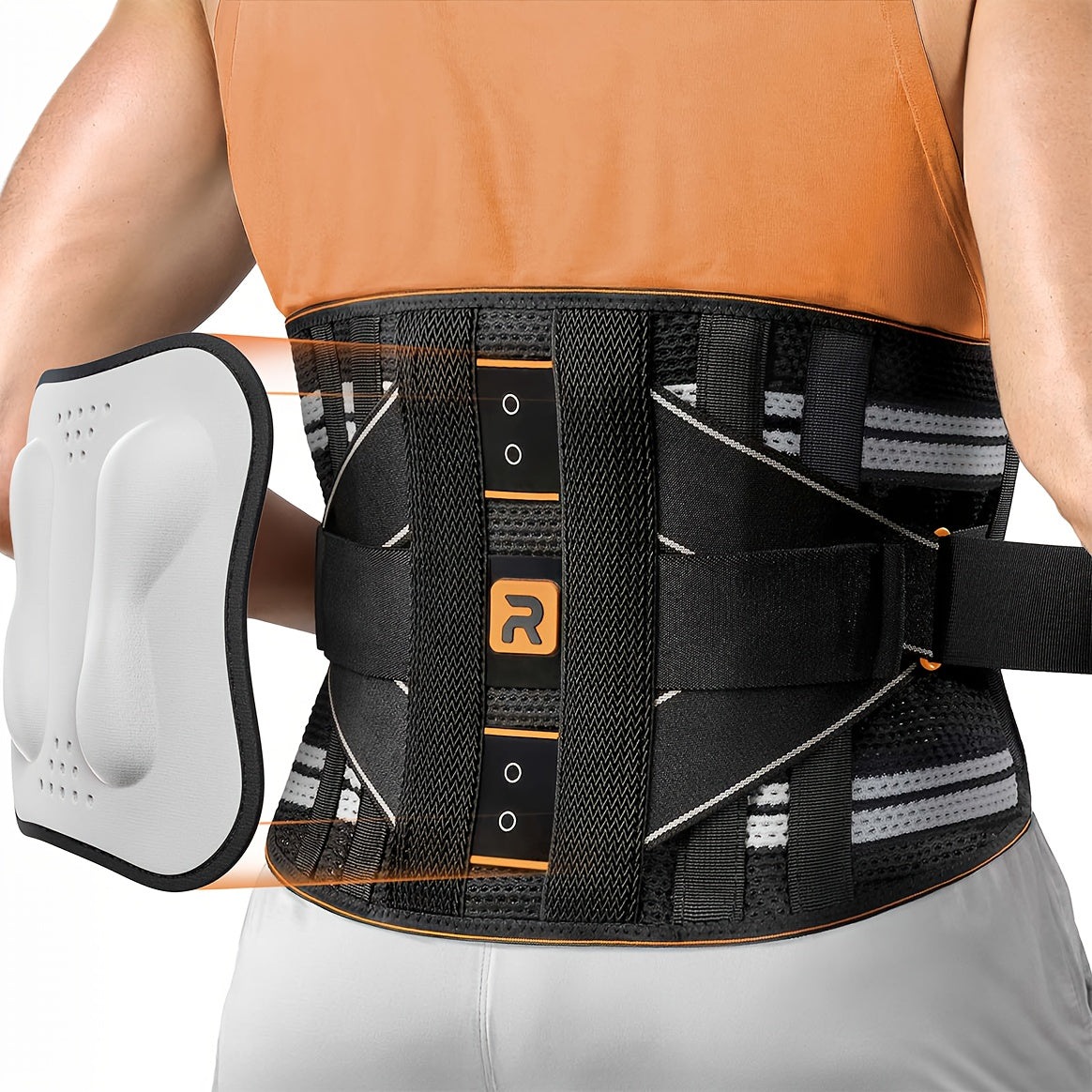 Lumbar Support Back Brace with Massage Pad Breathable Lower Back Support Belt for Men & Women – Adjustable Strap Pain Relief Waist Belt for Work Lifting Driving (Orange & Blue, S-XXL)