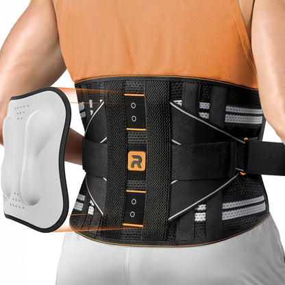 Lumbar Support Back Brace with Massage Pad Breathable Lower Back Support Belt for Men & Women – Adjustable Strap Pain Relief Waist Belt for Work Lifting Driving (Orange & Blue, S-XXL)
