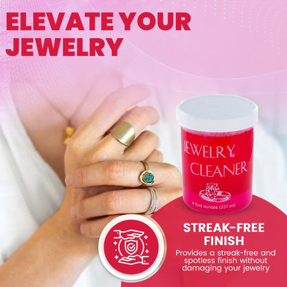 Jewelry Cleaner 8 fl oz for Gold, Silver & Platinum – Fast-Acting Dip Formula, Includes Strainer Basket, Cleaning Brush & Microfiber Cloth – Safe for Stones & Pearls