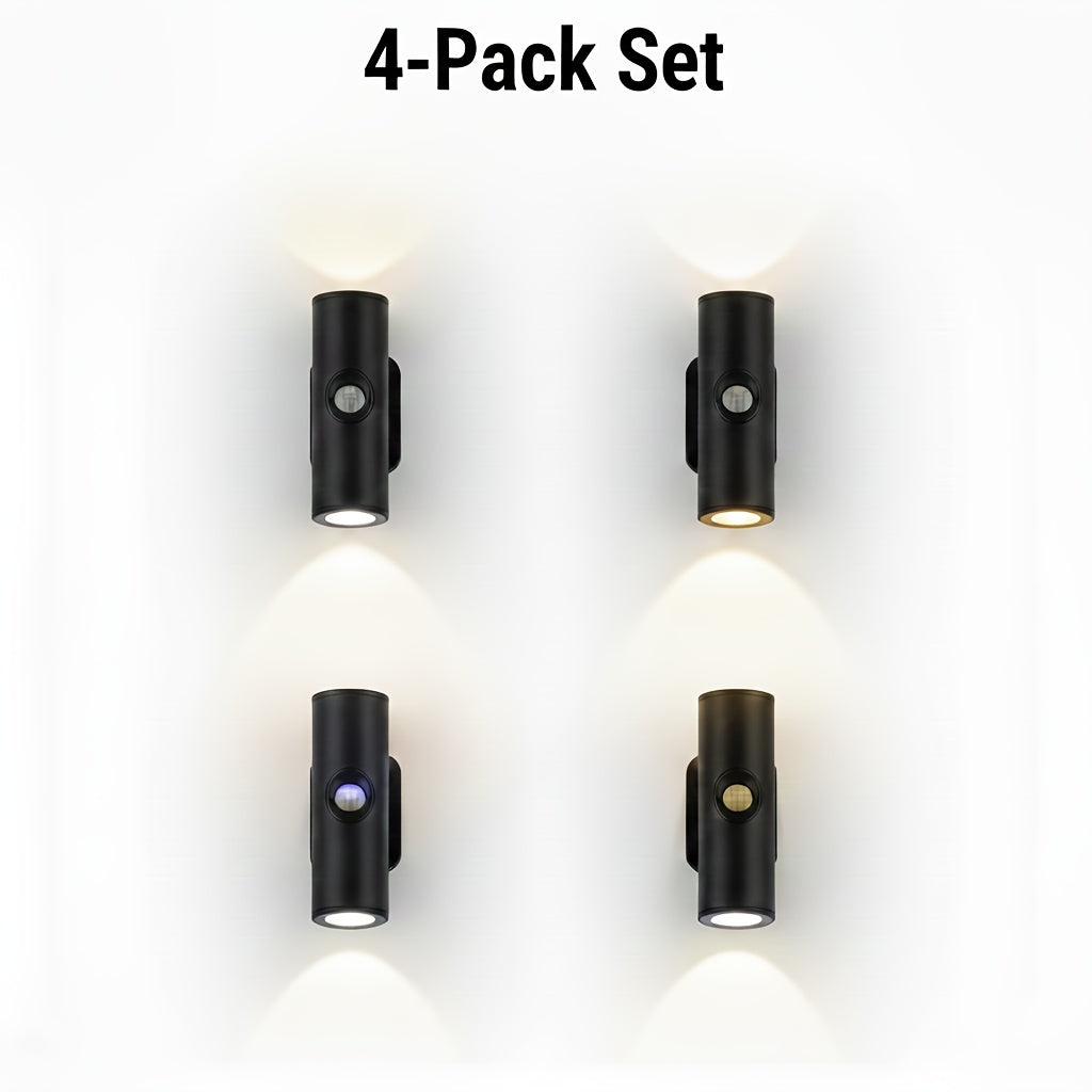 Motion Sensor Wall Lights 4-Pack – Rechargeable Wireless Magnetic LED Night Light, Dual Head, RGB 3 Colors, for Bedroom, Stairs, Cabinet, Closet & RV Interior | Velora
