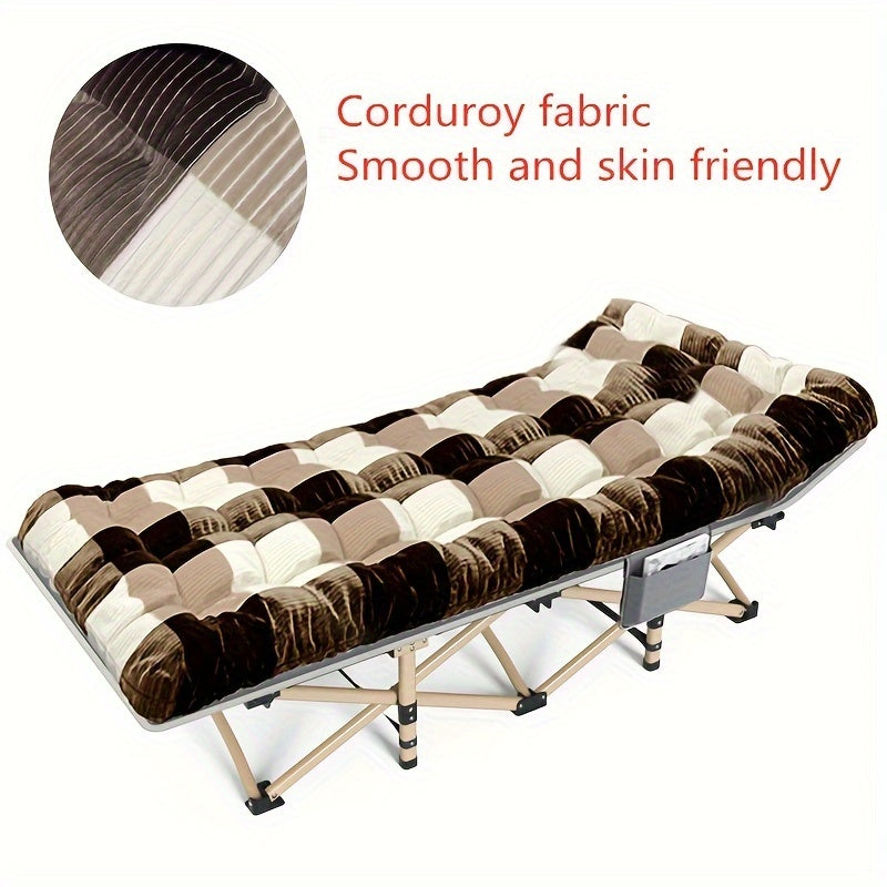 Camping Cot with Double-Sided Plaid Mattress 74 Inch Heavy Duty Portable Folding Bed with Carry Bag – Outdoor Sleeping Cot for Adults Camping Hiking Sports Field Lounger (74×30 in)