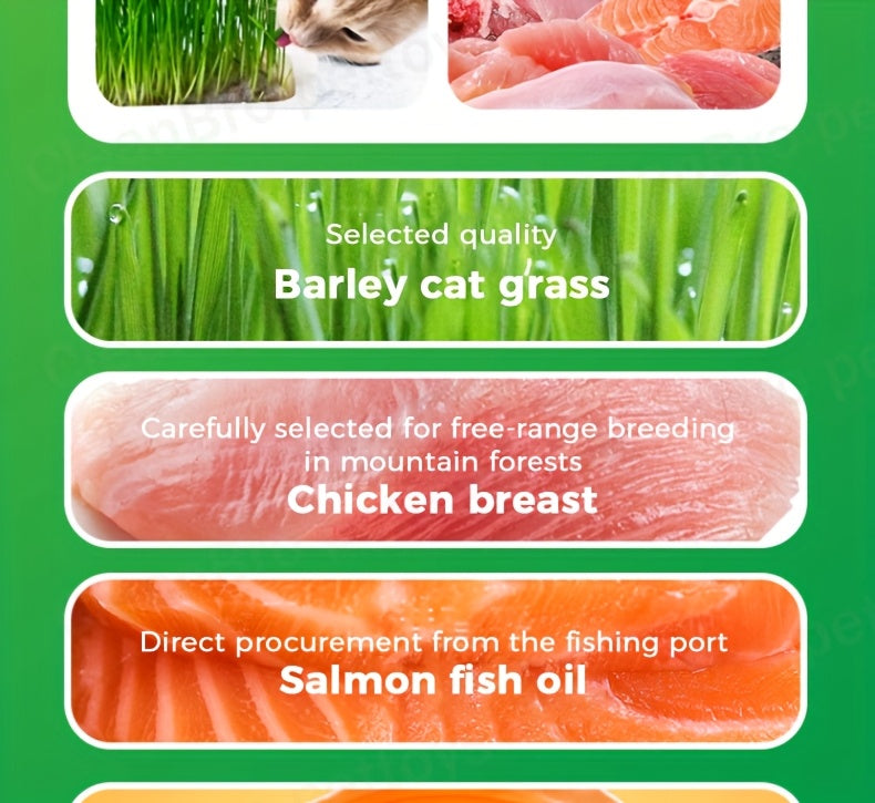 Freeze-Dried Cat Grass Hairball Control Tablets – Natural Mint Molar Sticks & Granules, Chicken Flavor Cat Snacks for Dental Health & Hair Removal