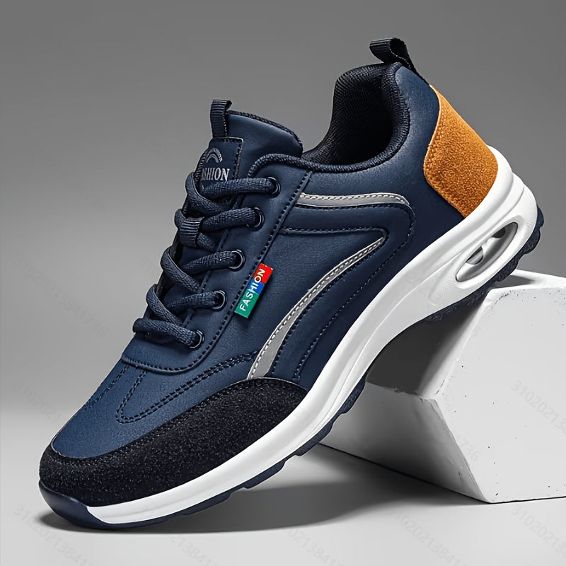 Men's Fashion Sneakers Lace-Up – Non-Slip Soft Sole Casual Running Shoes, PU Upper, Comfortable Lining, Lightweight for Outdoor Sports, Walking & Everyday Wear – Available in Blue, Black & White
