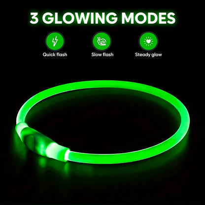 USB Rechargeable LED Dog Collar – Light Up 360° Glow Safety Collar with 3 Modes, Adjustable TPU Cuttable Collar for Small Medium Large Dogs, Night Walking Running & Hunting