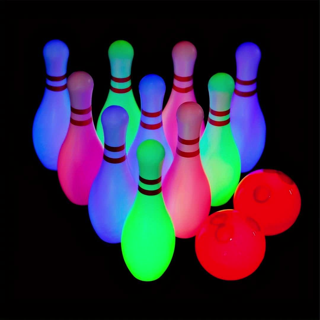 Light Up Kids Bowling Set 10 Glow Bowling Pins & 2 Balls Indoor Outdoor Bowling Game for Boys Girls Toddlers – 7.87" Tall Pins Fun Birthday Holiday Gift Toy for Ages 3+