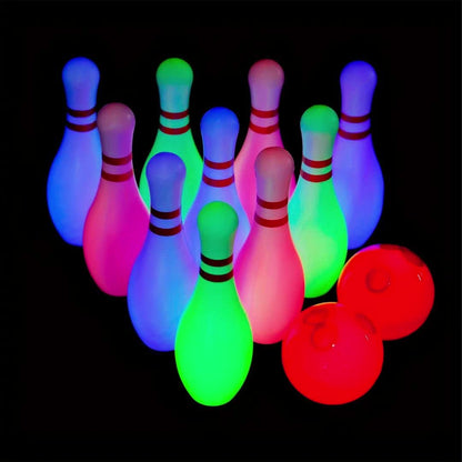 Light Up Kids Bowling Set 10 Glow Bowling Pins & 2 Balls Indoor Outdoor Bowling Game for Boys Girls Toddlers – 7.87" Tall Pins Fun Birthday Holiday Gift Toy for Ages 3+