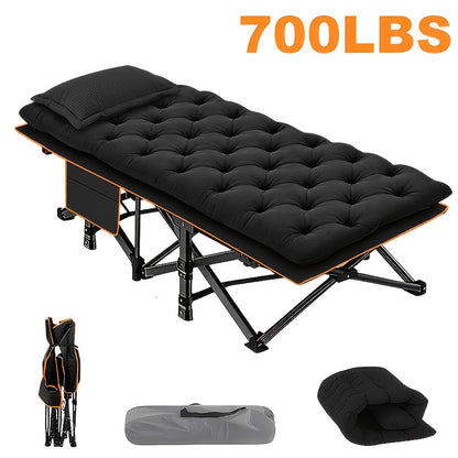 Portable Folding Camping Cot for Adults - Double Layer Oxford Fabric, Heavy Duty 500/600/700 LBS, Foldable Outdoor Camping Bed with Carrying Case for Beach, Nap, Travel, Black & Gray