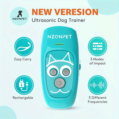 Ultrasonic Anti Barking Device 3-in-1 Dog Bark Control - 3 Frequency Sonic Dog Trainer with LED Light and Wrist Strap, 16.4Ft Range Rechargeable Bark Deterrent for Indoor and Outdoor Use