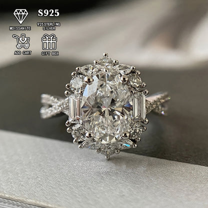 2 Carat Oval Moissanite Engagement Ring S925 Sterling Silver Bohemian Cross Goose Egg Design Hypoallergenic Elegant Wedding Anniversary Gift Ring for Women