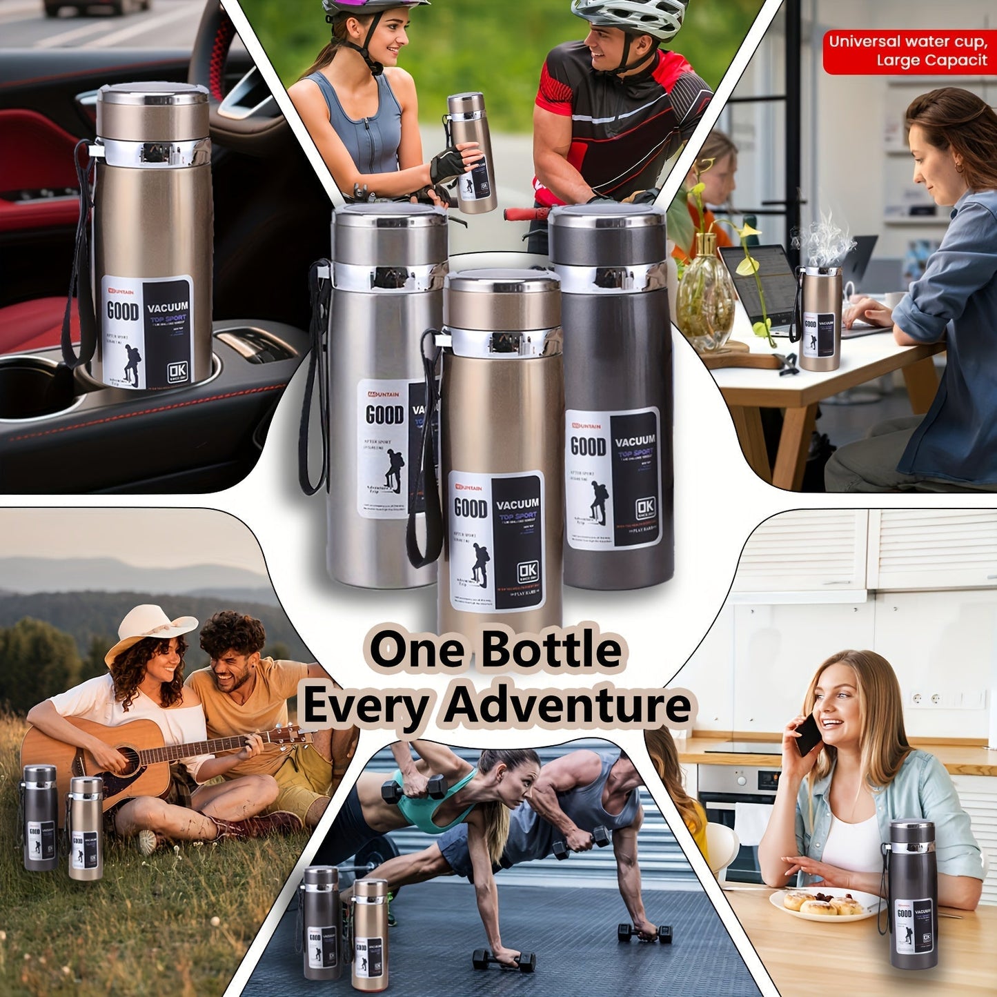 Insulated Water Bottle 33.81oz Large Capacity, 316 Stainless Steel Double-Wall Vacuum Flask with Leak-Proof Lid for Camping, Travel, Gym & Everyday Hydration