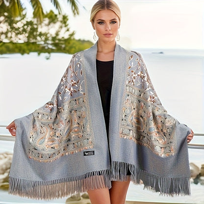 Women's Bohemian Cashmere Shawl Scarf – Vintage Paisley Embroidery with Tassel Trim, Lightweight Warm Wrap for Spring & Fall, 6 Colors, Hand Washable Casual & Dressy Outfits