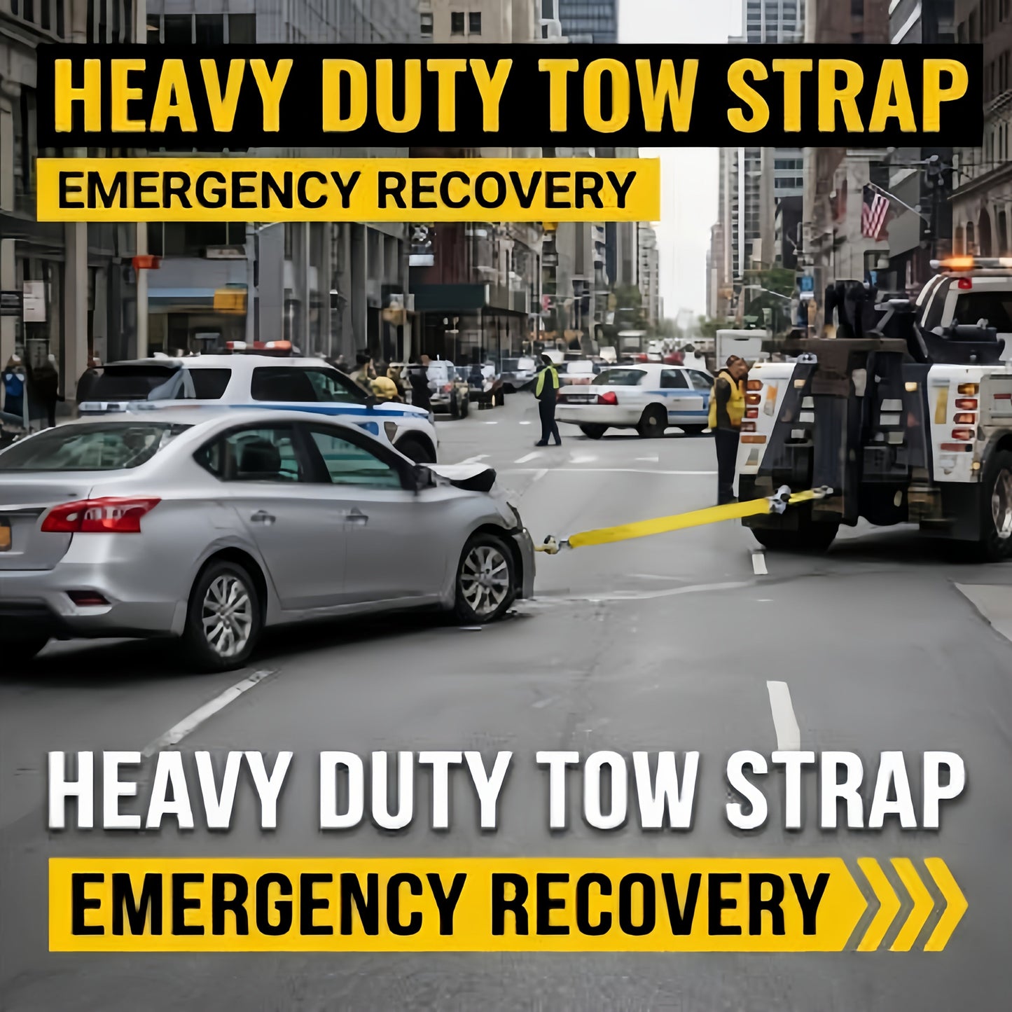 Heavy Duty Recovery Tow Strap 11000 LBS 4M/13FT – Forged Steel Hook Trailer Winch Strap for Off-Road Vehicle Rescue, Emergency Towing for SUV Truck Pickup 4x4, Essential Off-Road Recovery Kit