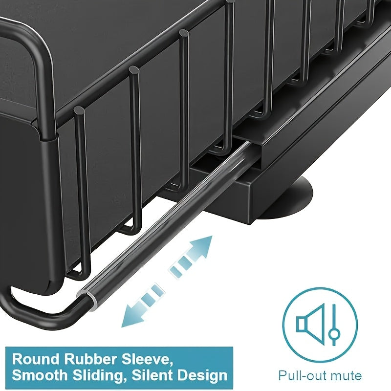 Under Sink Organizer Pull Out 2-Tier Slide Out Cabinet Shelf Kitchen Bathroom Storage Rack Utility Organizer – Black White Light Grey, 1 or 2 Pack