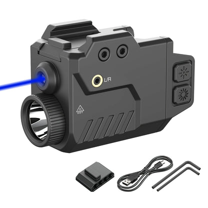 750 Lumen Tactical Flashlight & Laser Sight Combo – Red Green Blue Laser Pistol Light with Strobe Mode & Memory Function, Slidable Picatinny Rail Mount for Full Size Handguns & Rifles
