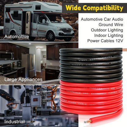 8 Gauge Wire 50ft CCA Power Ground Cable Kit (25ft Red + 25ft Black) for Car Audio, Amplifier, Speaker, Marine, Welding & Automotive Electrical Wiring