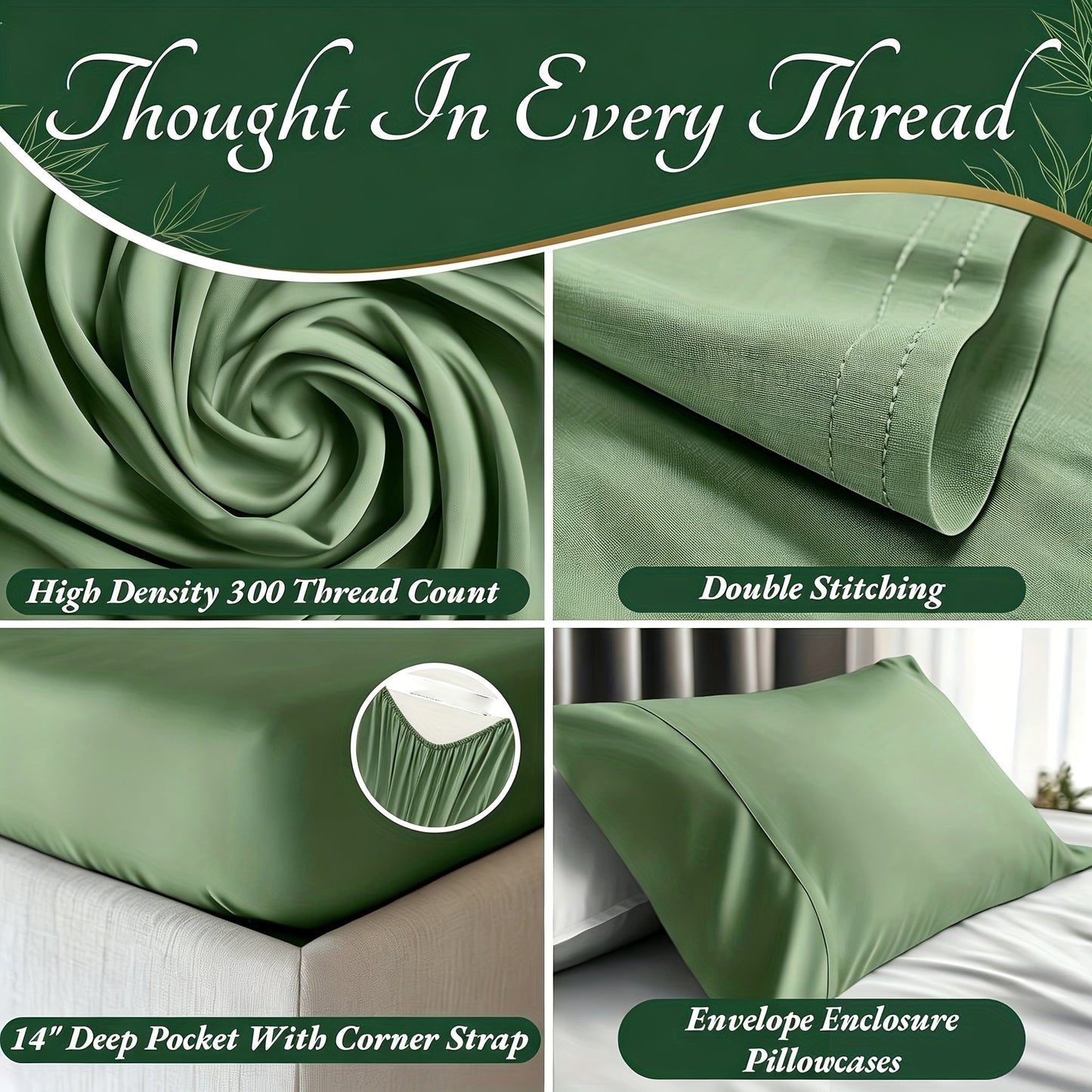 Cooling Bamboo Bed Sheet Sets Deep Pocket | Ultra-Soft Breathable 4-Piece Sheets for Hot Sleepers | Twin Full Queen King | Moisture-Wicking Temperature Regulating Pillowcases Included