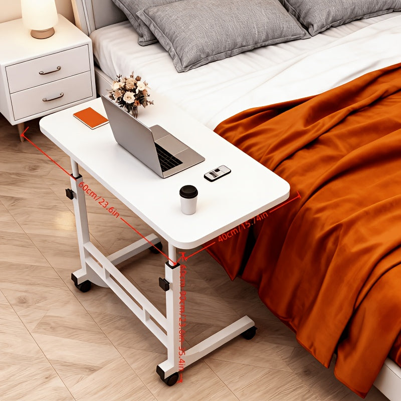 Rolling Bedside Desk Height Adjustable 23-35 Inch with Storage Shelf & Omnidirectional Wheels for Home Bedroom Office Laptop Table
