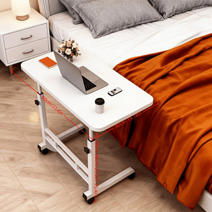 Rolling Bedside Desk Height Adjustable 23-35 Inch with Storage Shelf & Omnidirectional Wheels for Home Bedroom Office Laptop Table