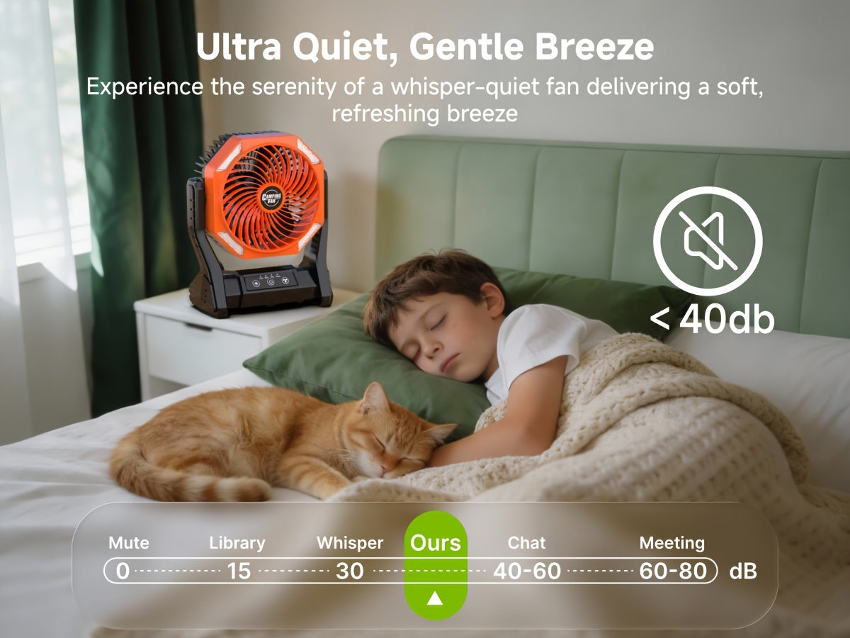 20000mAh Camping Fan with LED Light – 4 Wind Speeds, Brushless Motor, 180° Oscillation, 22-26H Battery Life, 3-in-1 Portable Outdoor Desk Fan for Camping, Hiking, Picnic & Emergency Use – 6 Colors