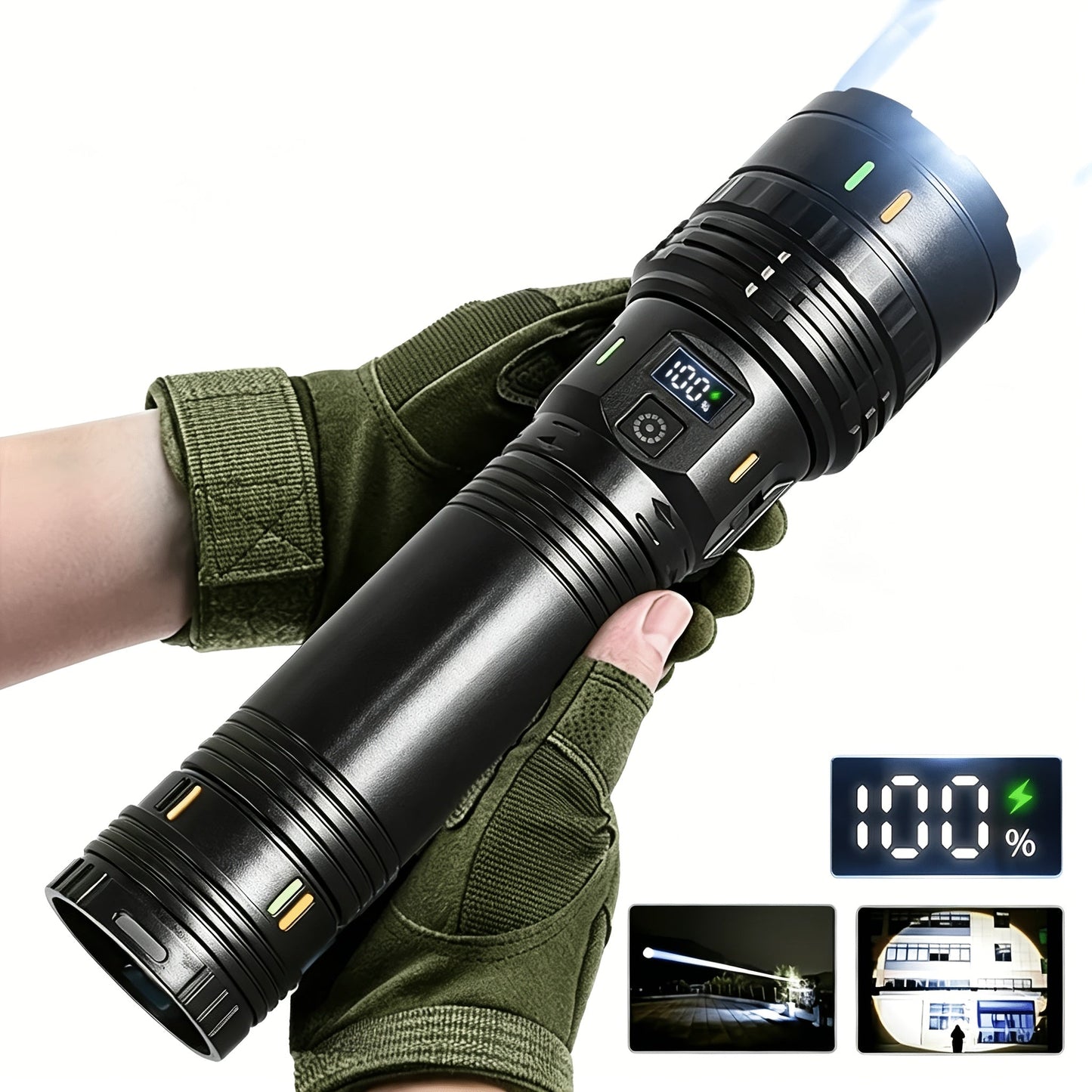 Rechargeable LED Tactical Flashlight 1500 Lumens with Adjustable Zoom, Shoulder Strap, 4 Modes for Camping, Hunting, Farm Inspection & Emergency Outdoor Use