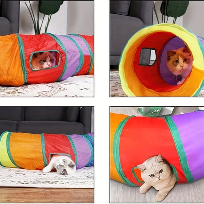 Collapsible Cat Tunnel with Ball & Peek Holes – 3-Way S-Shaped Foldable & Connectable Rainbow Tube Toy for Indoor Cats & Kittens, Customizable Play Layout