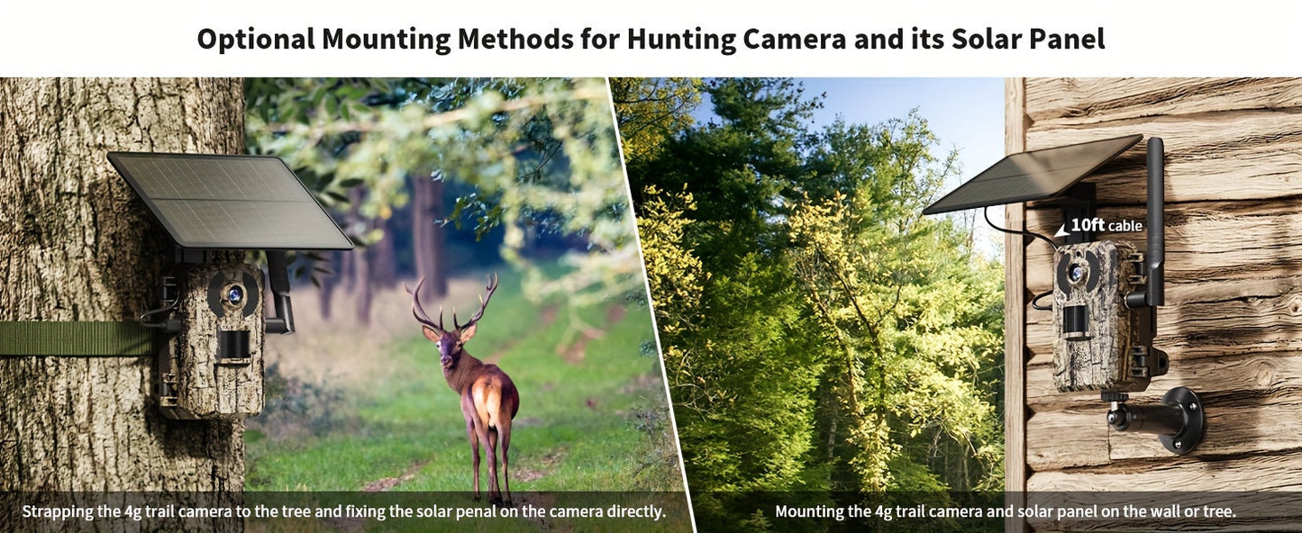 4G LTE Solar Trail Camera – 4K Live Video Remote Viewing, HD 82ft Night Vision, 0.2s Trigger, Built-In SIM Card, IP65 Waterproof, No WiFi Needed, Hunting Wildlife Camera 1pc/4pcs