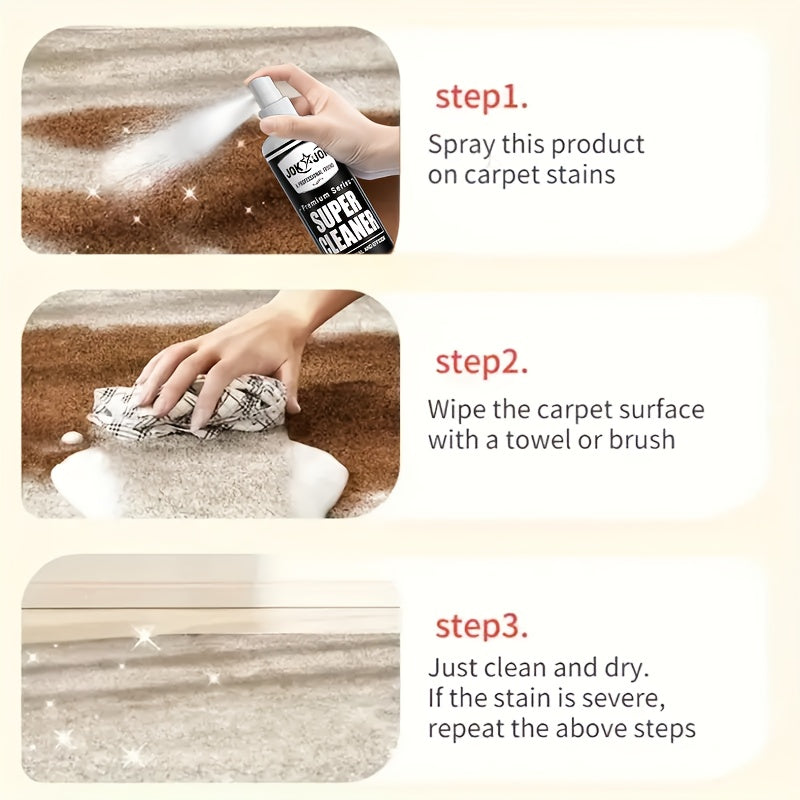 Fabric & Carpet Stain Remover Spray 3.38oz – No-Rinse Fast-Acting Upholstery Cleaner & Deodorizer for Sofas, Curtains, Bedding, Rugs & Car Interiors, Includes Towel