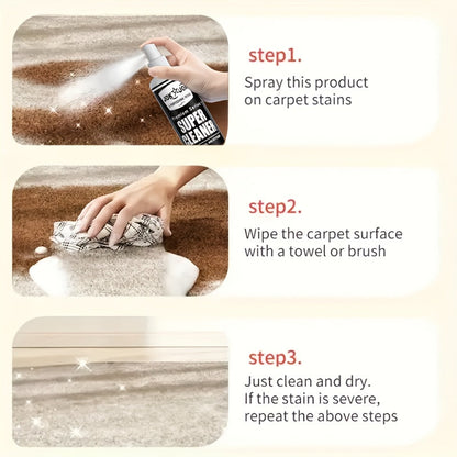 Fabric & Carpet Stain Remover Spray 3.38oz – No-Rinse Fast-Acting Upholstery Cleaner & Deodorizer for Sofas, Curtains, Bedding, Rugs & Car Interiors, Includes Towel