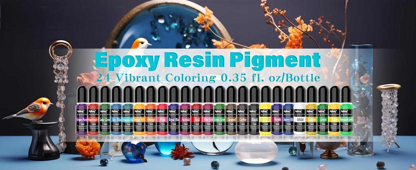 24 Color Liquid Epoxy Resin Colorant Set - Highly Concentrated Resin Dye for Jewelry Making, Resin Art, Painting and DIY Crafts, 0.35oz / 10ml Each, Complete Color Kit for Beginners and Artists