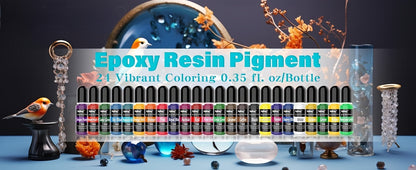 24 Color Liquid Epoxy Resin Colorant Set - Highly Concentrated Resin Dye for Jewelry Making, Resin Art, Painting and DIY Crafts, 0.35oz / 10ml Each, Complete Color Kit for Beginners and Artists