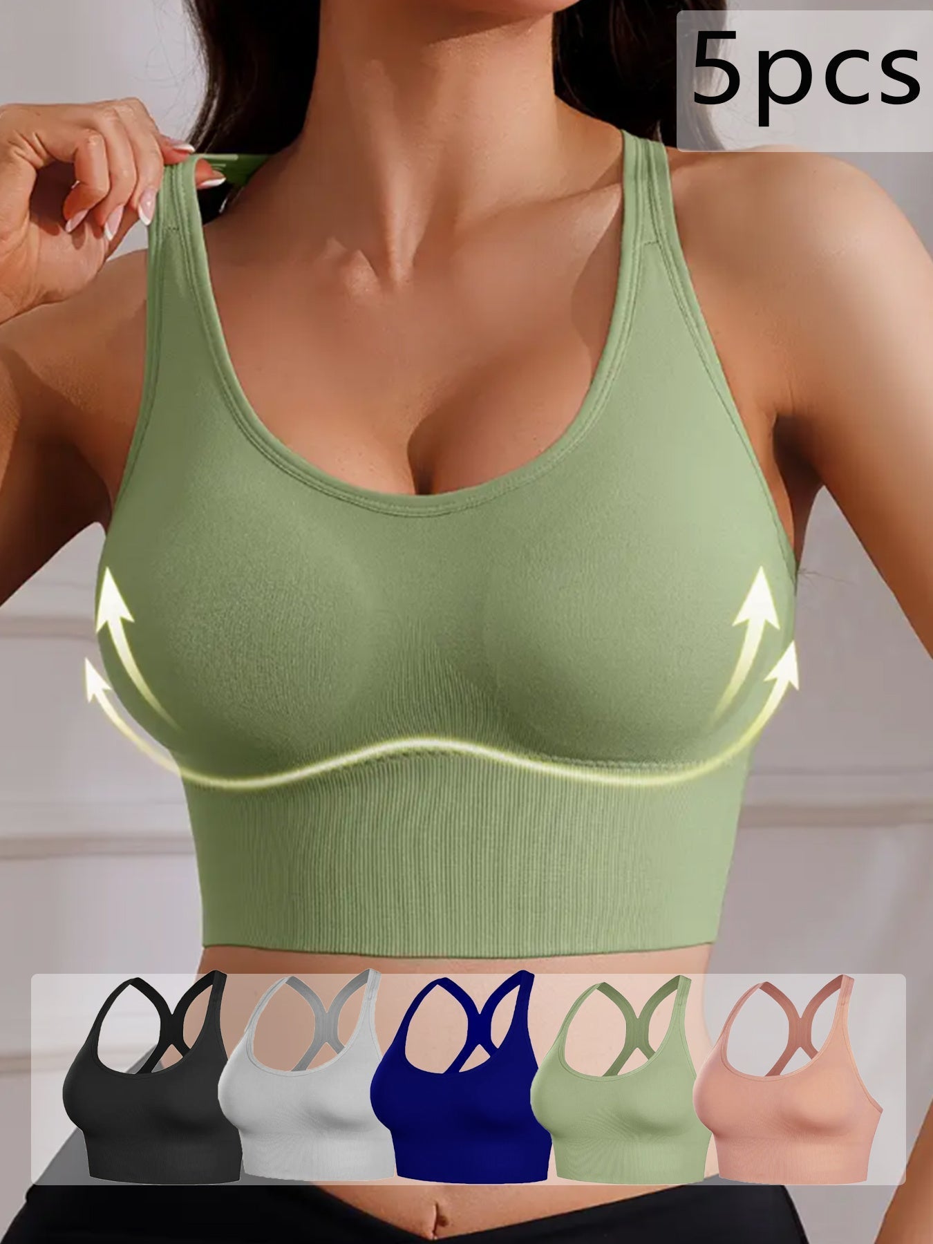 Women's X-Back Sports Bra 5-Pack – Wire-Free with Removable Pads, Breathable Workout Top for Yoga, Gym & Outdoor Activities, Adjustable Straps, Sizes M-XXL, 10 Colors Available