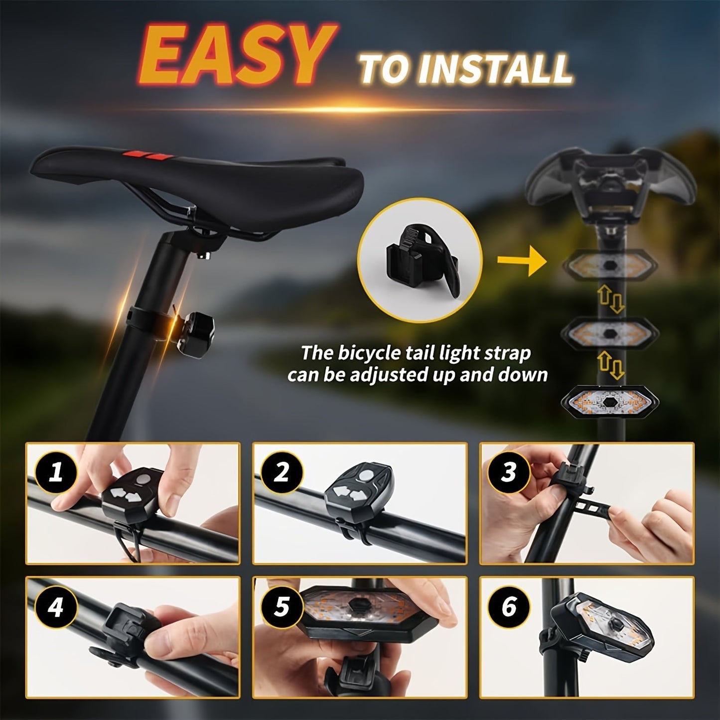 Bike Tail Light with Turn Signals USB Rechargeable 120 Lumens 5 Modes Wireless Remote Control LED Safety Rear Light for Road Mountain Commuter Bike Adults Kids Men Women Cycling