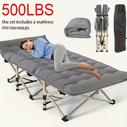 75 Inch Heavy Duty Camping Cot – Extra Large Folding Bed with Optional Flip Mattress & Carry Bag, 450/500/600 lbs Capacity, Portable Foldable Guest Bed for Adults Outdoor Camping