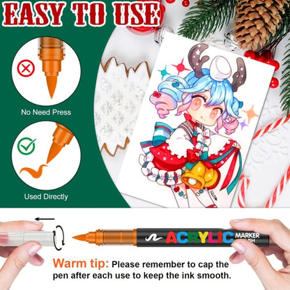 Acrylic Paint Markers Brush Tip Waterproof Quick-Drying Paint Pens for Rock Painting Wood Canvas Glass Ceramic Metal 12 to 168 Colors Art Craft Supplies Gift