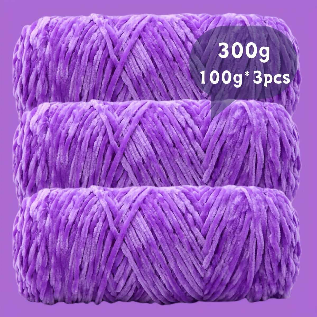 Velvet Chenille Yarn 3-Pack 300g (100g x3) Soft Bulky Knitting Crochet Yarn 47 Colors Beginner Friendly Luxury Handcraft for Sweaters Scarves Hats Dolls Bags Amigurumi DIY Projects