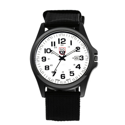 Men's Minimalist Nylon Strap Quartz Watch - Casual Analog Wristwatch with Luminous Dial, 24-Hour Calendar & Stainless Steel Case, Everyday Sport Field Watch for Men, Great Gift