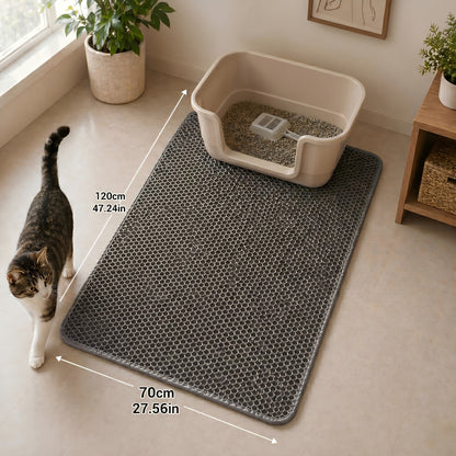 Cat Litter Mat Extra Large 27.6"×47.2" Honeycomb Double Layer Anti-Tracking, EVA Non-Slip Waterproof Litter Trapper for Multi-Cat Households, Easy to Clean, Fits Large Litter Boxes