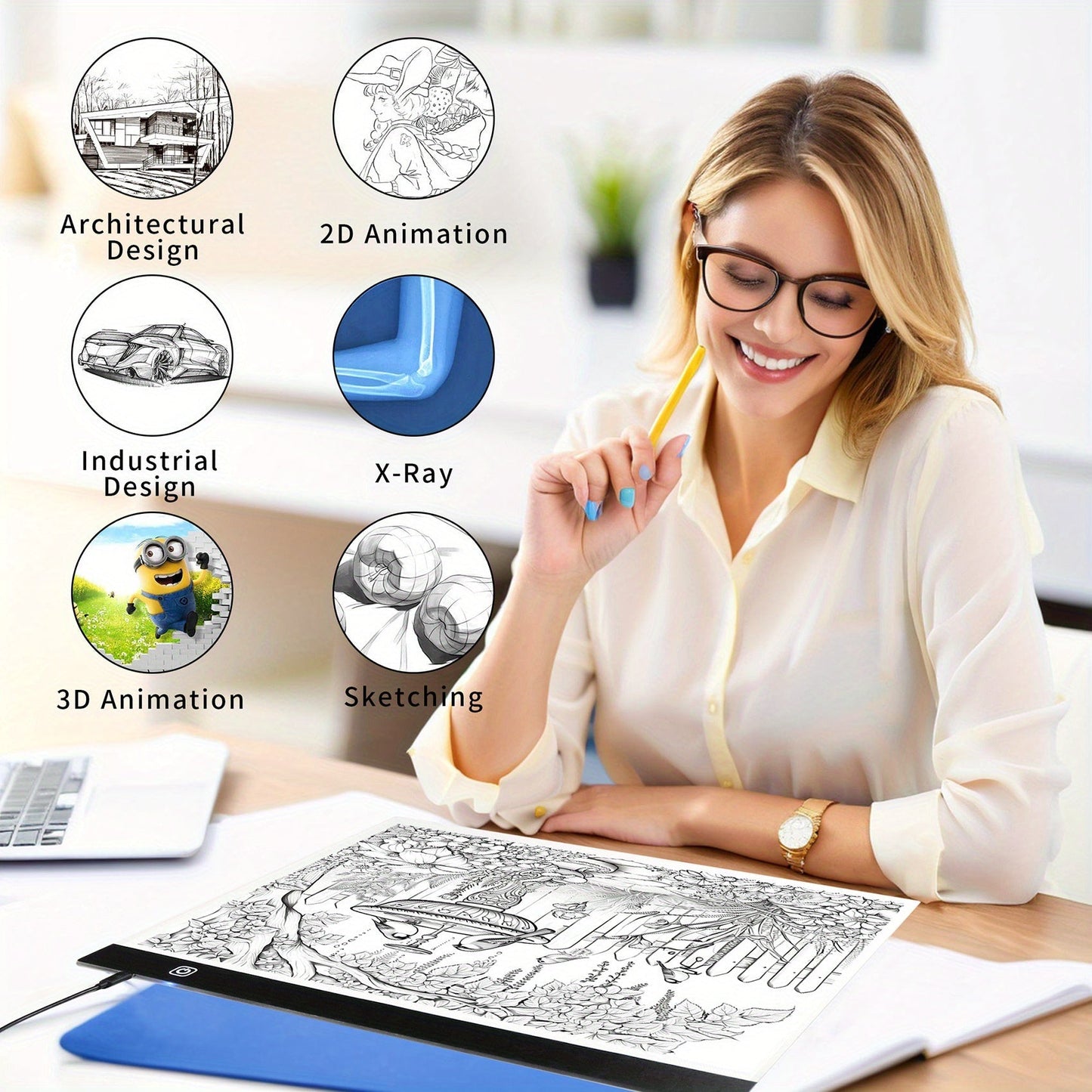 A2 LED Light Box Tracing Board – Dimmable Touch Control Ultra-Thin Light Pad for Diamond Painting, Sketching, Animation, Tattoo Transfer & Streaming, USB Powered, Eye-Care LEDs, Mac/PC Compatible | Velora