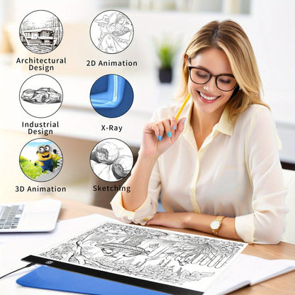A2 LED Light Box Tracing Board – Dimmable Touch Control Ultra-Thin Light Pad for Diamond Painting, Sketching, Animation, Tattoo Transfer & Streaming, USB Powered, Eye-Care LEDs, Mac/PC Compatible | Velora