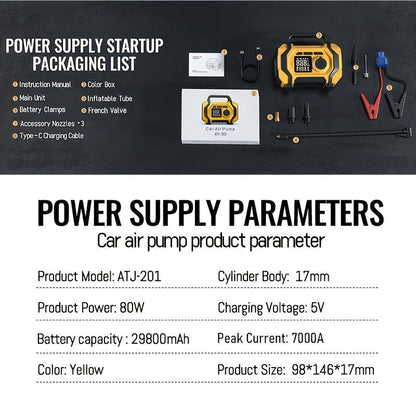 7000A Portable Jump Starter with Air Compressor – 8-in-1 Car Battery Booster, 150PSI Auto-Stop Tire Inflator, Power Bank, LED Emergency Light – Fits Gas up to 9L & Diesel up to 8.5L, 12V Vehicles