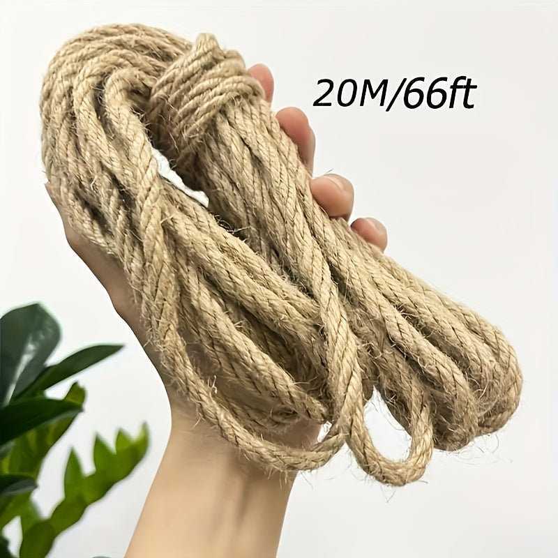Natural Jute Rope 6mm x 787" (65 ft) Rustic Beige Twine for DIY Crafts Cat Scratch Post Home Decor Bundling & Hanging - Sturdy Decorative Jute Cord