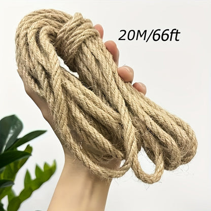Natural Jute Rope 6mm x 787" (65 ft) Rustic Beige Twine for DIY Crafts Cat Scratch Post Home Decor Bundling & Hanging - Sturdy Decorative Jute Cord