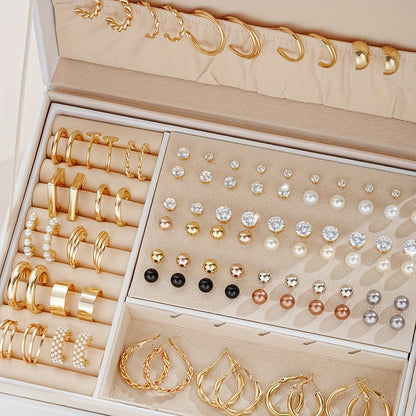 108pcs Earring Set for Women Mixed Pearl Rhinestone Metallic Geometric Stud Earrings & Hoop Earrings - Boho Fashion Jewelry Set for Daily Wear Vacation Date Party Gift
