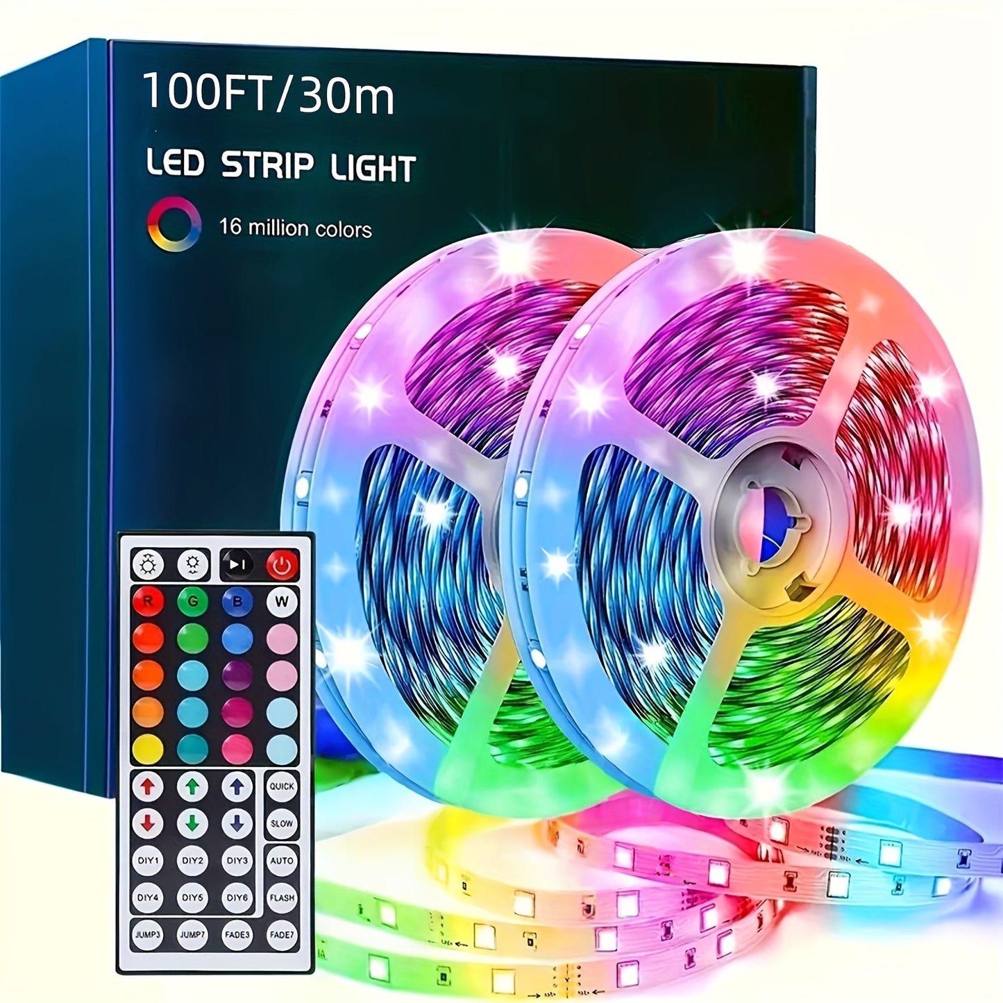 100ft LED Strip Lights Color Changing with 44-Key Remote & Power Supply – RGB LED Light Strip for Bedroom, Living Room, Festival, Wedding, Carnival & Party Decoration – 30M Indoor Ambiance Lighting