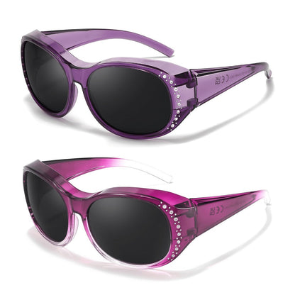 2-Pack Women's Polarized Fit Over Glasses for Prescription Eyeglasses – Rhinestone Accent Wraparound Sunglasses, Anti-Glare Polarized Lenses, No Adapter Needed, Multiple Color Options