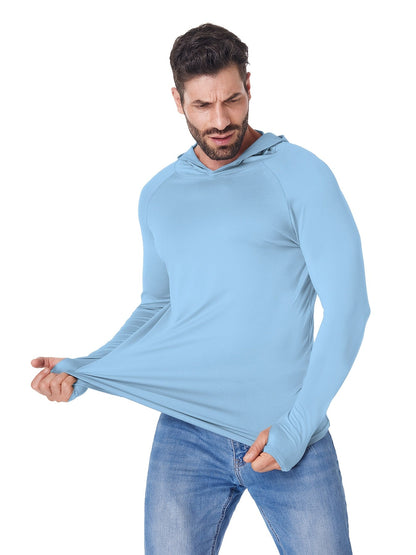 5 Pack Men's Long Sleeve Fishing Shirts with Hood – Lightweight Athletic Rash Guards, UPF Sun Protection Hoodies for Fishing, Hiking & Outdoor Sports, Sizes S-XXL, 3 Color Sets