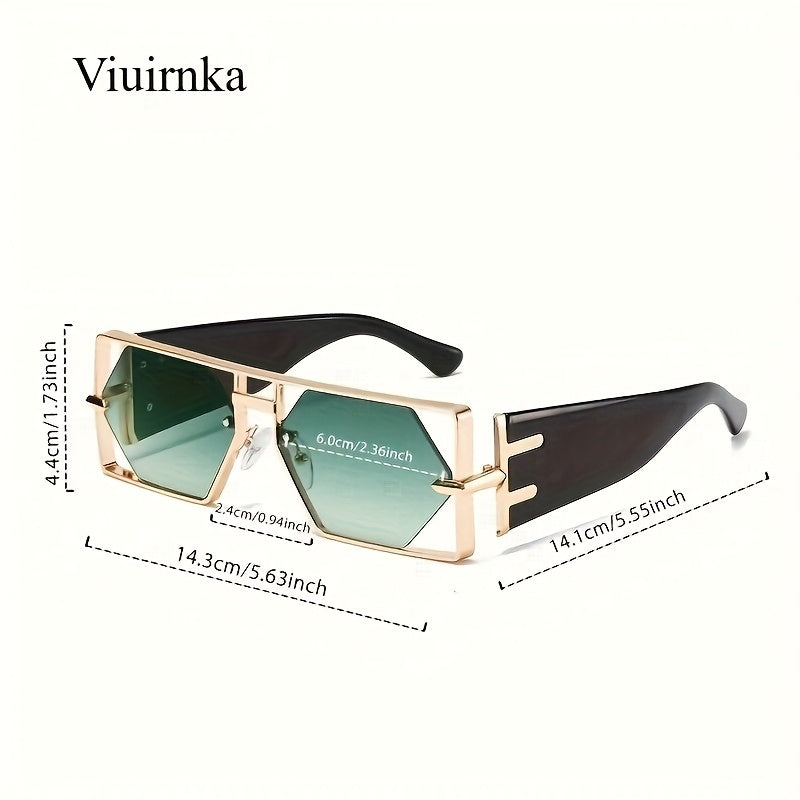 Oversized Hollow Square Sunglasses for Women & Men – UV Protection Metal Frame, PC Lens, Trendy Exaggerated Style, Beach Vacation & Summer Fashion Eyewear with Protective Case